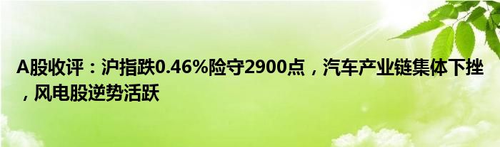 A股收评：沪指跌0.46%险守2900点，汽车产业链集体下挫，风电股逆势活跃