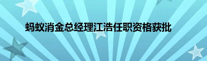 蚂蚁消金总经理江浩任职资格获批