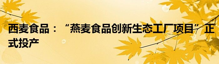 西麦食品：“燕麦食品创新生态工厂项目”正式投产