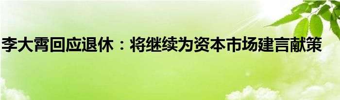 李大霄回应退休：将继续为资本市场建言献策