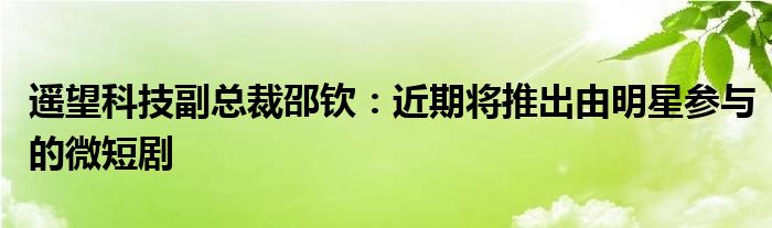 遥望科技副总裁邵钦：近期将推出由明星参与的微短剧