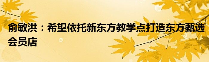 俞敏洪：希望依托新东方教学点打造东方甄选会员店