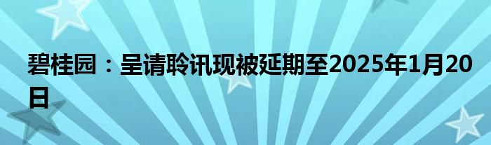 碧桂园：呈请聆讯现被延期至2025年1月20日