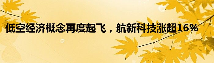 低空经济概念再度起飞，航新科技涨超16%