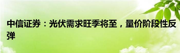 中信证券：光伏需求旺季将至，量价阶段性反弹