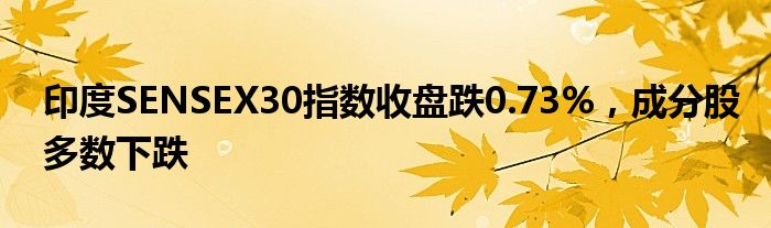 印度SENSEX30指数收盘跌0.73%，成分股多数下跌