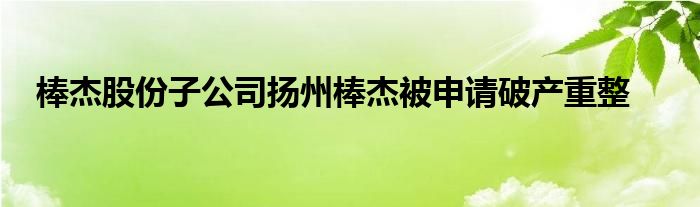 棒杰股份子公司扬州棒杰被申请破产重整