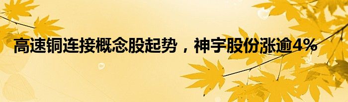 高速铜连接概念股起势，神宇股份涨逾4%