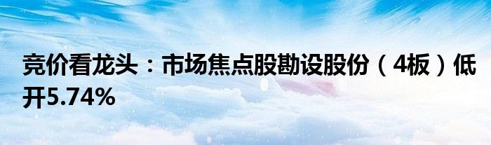 竞价看龙头：市场焦点股勘设股份（4板）低开5.74%