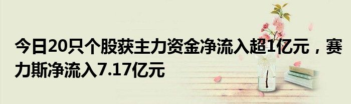 今日20只个股获主力资金净流入超1亿元，赛力斯净流入7.17亿元