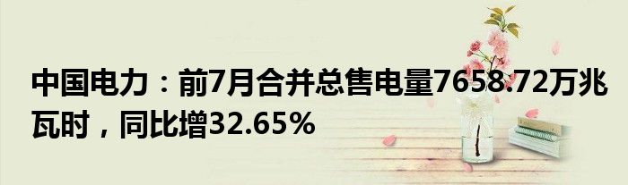 中国电力：前7月合并总售电量7658.72万兆瓦时，同比增32.65%