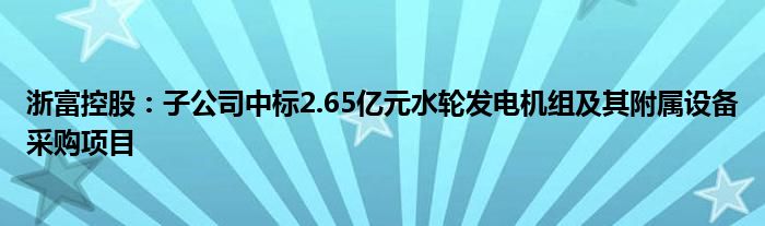 浙富控股：子公司中标2.65亿元水轮发电机组及其附属设备采购项目