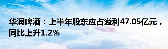 华润啤酒：上半年股东应占溢利47.05亿元，同比上升1.2%