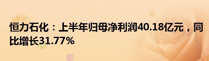 恒力石化：上半年归母净利润40.18亿元，同比增长31.77%