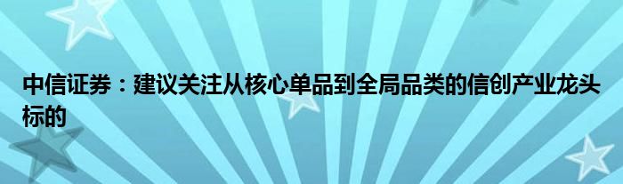 中信证券：建议关注从核心单品到全局品类的信创产业龙头标的