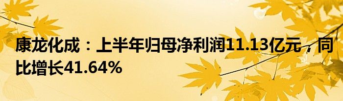 康龙化成：上半年归母净利润11.13亿元，同比增长41.64%