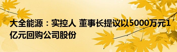 大全能源：实控人 董事长提议以5000万元1亿元回购公司股份