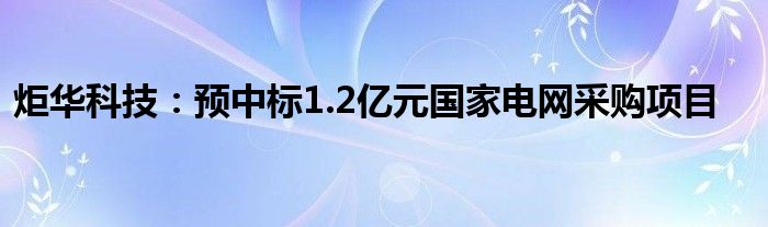 炬华科技：预中标1.2亿元国家电网采购项目