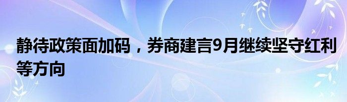 静待政策面加码，券商建言9月继续坚守红利等方向