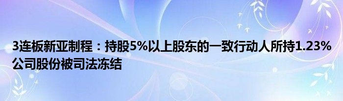 3连板新亚制程：持股5%以上股东的一致行动人所持1.23%公司股份被司法冻结