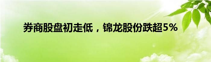 券商股盘初走低，锦龙股份跌超5%