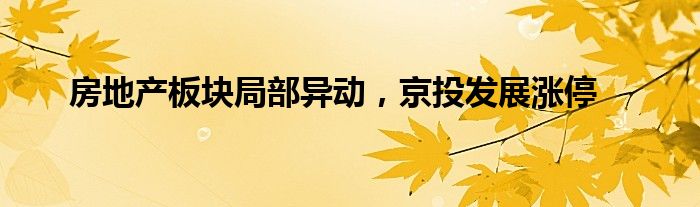 房地产板块局部异动，京投发展涨停