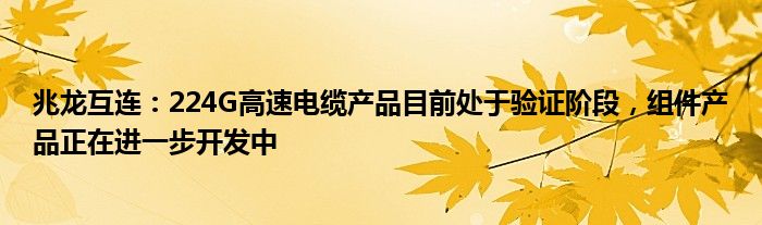 兆龙互连：224G高速电缆产品目前处于验证阶段，组件产品正在进一步开发中