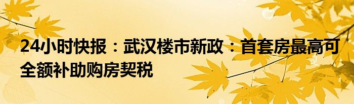 24小时快报：武汉楼市新政：首套房最高可全额补助购房契税