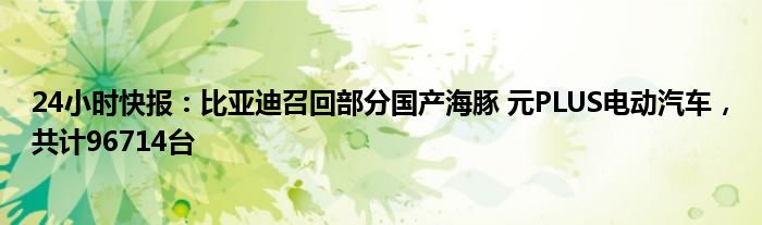 24小时快报：比亚迪召回部分国产海豚 元PLUS电动汽车，共计96714台