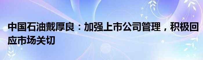 中国石油戴厚良：加强上市公司管理，积极回应市场关切