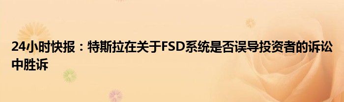 24小时快报：特斯拉在关于FSD系统是否误导投资者的诉讼中胜诉