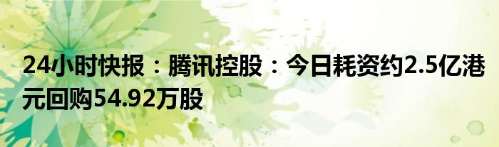 24小时快报：腾讯控股：今日耗资约2.5亿港元回购54.92万股