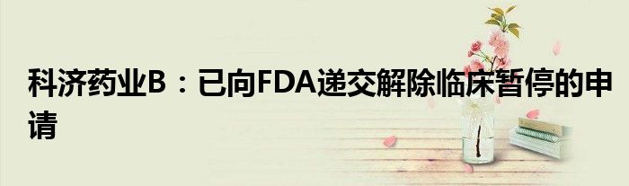 科济药业B：已向FDA递交解除临床暂停的申请