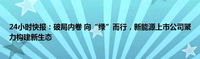 24小时快报：破局内卷 向“绿”而行，新能源上市公司聚力构建新生态