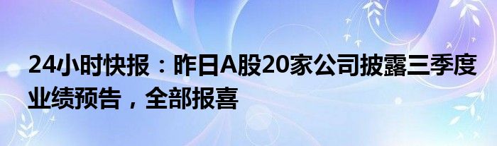 24小时快报：昨日A股20家公司披露三季度业绩预告，全部报喜