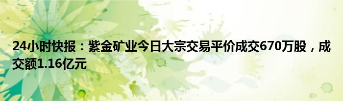 24小时快报：紫金矿业今日大宗交易平价成交670万股，成交额1.16亿元