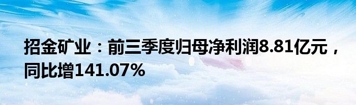 招金矿业：前三季度归母净利润8.81亿元，同比增141.07%