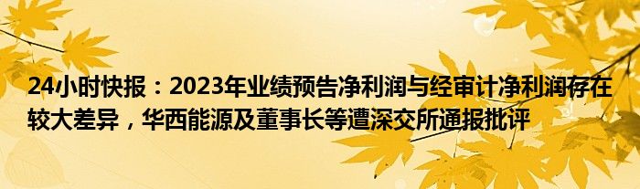 24小时快报：2023年业绩预告净利润与经审计净利润存在较大差异，华西能源及董事长等遭深交所通报批评