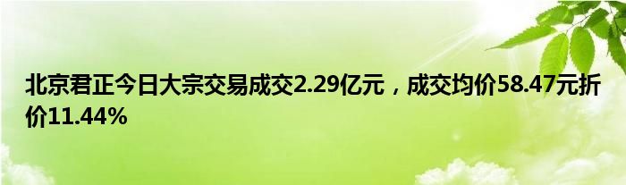 北京君正今日大宗交易成交2.29亿元，成交均价58.47元折价11.44%