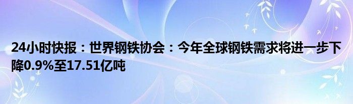 24小时快报：世界钢铁协会：今年全球钢铁需求将进一步下降0.9%至17.51亿吨