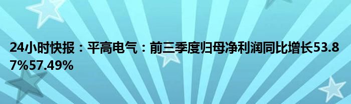 24小时快报：平高电气：前三季度归母净利润同比增长53.87%57.49%