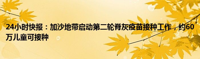 24小时快报：加沙地带启动第二轮脊灰疫苗接种工作，约60万儿童可接种