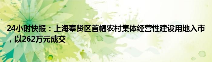 24小时快报：上海奉贤区首幅农村集体经营性建设用地入市，以262万元成交