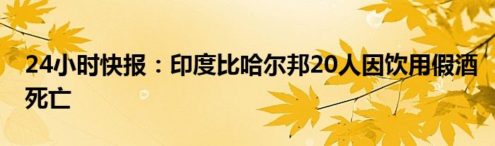 24小时快报：印度比哈尔邦20人因饮用假酒死亡