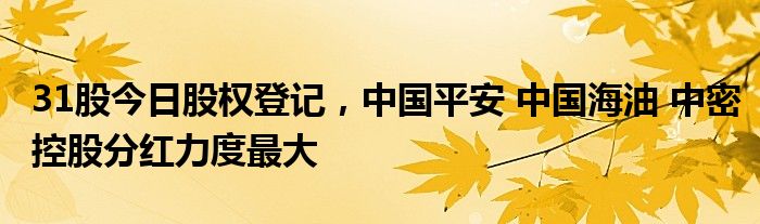 31股今日股权登记，中国平安 中国海油 中密控股分红力度最大