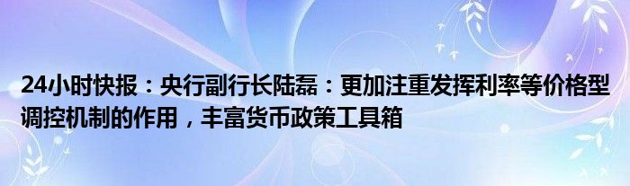 24小时快报：央行副行长陆磊：更加注重发挥利率等价格型调控机制的作用，丰富货币政策工具箱