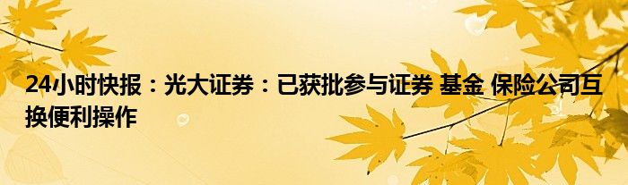 24小时快报：光大证券：已获批参与证券 基金 保险公司互换便利操作