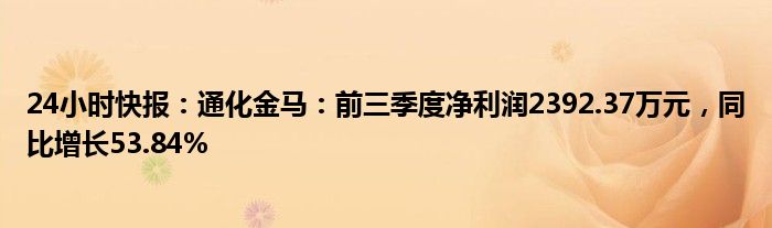 24小时快报：通化金马：前三季度净利润2392.37万元，同比增长53.84%