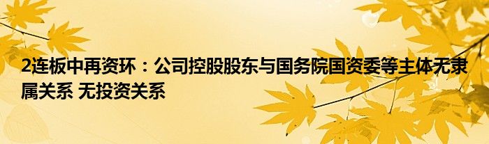 2连板中再资环：公司控股股东与国务院国资委等主体无隶属关系 无投资关系