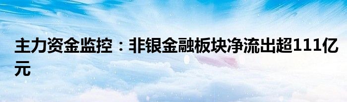 主力资金监控：非银金融板块净流出超111亿元